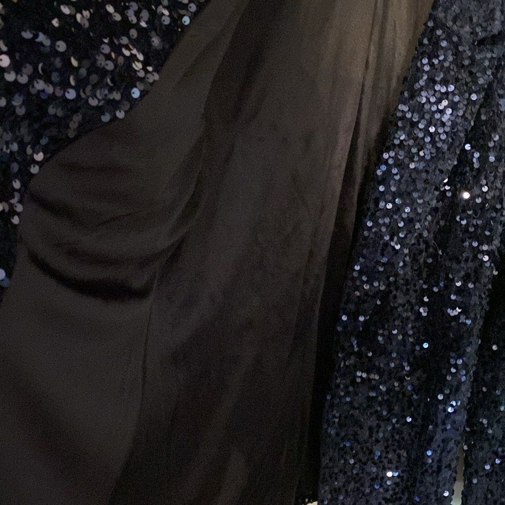 Nanette Lepore Girls’ Night Out Sapphire Blue Velvet Sequin Blazer Jacket - Picture 14 of 16